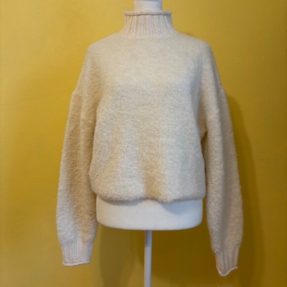 American Eagle Cream Boucle Mock Neck Wool Blend Sweater Size XS - Picture 1 of 8